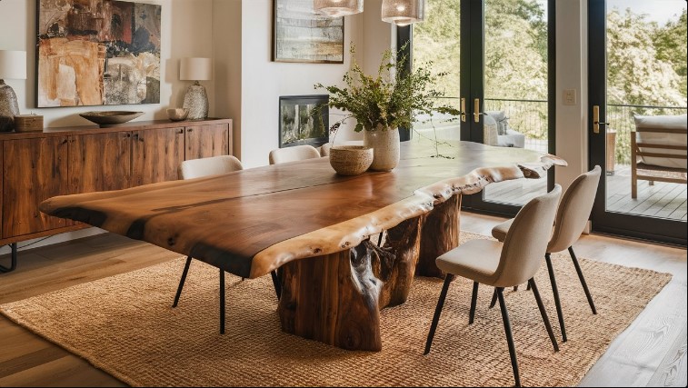 Natural Wood Dining Tables with a Raw Edge