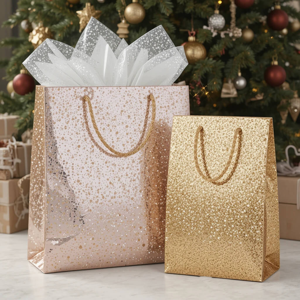 Transparent Christmas Themed Bags with Gold Twist Tie