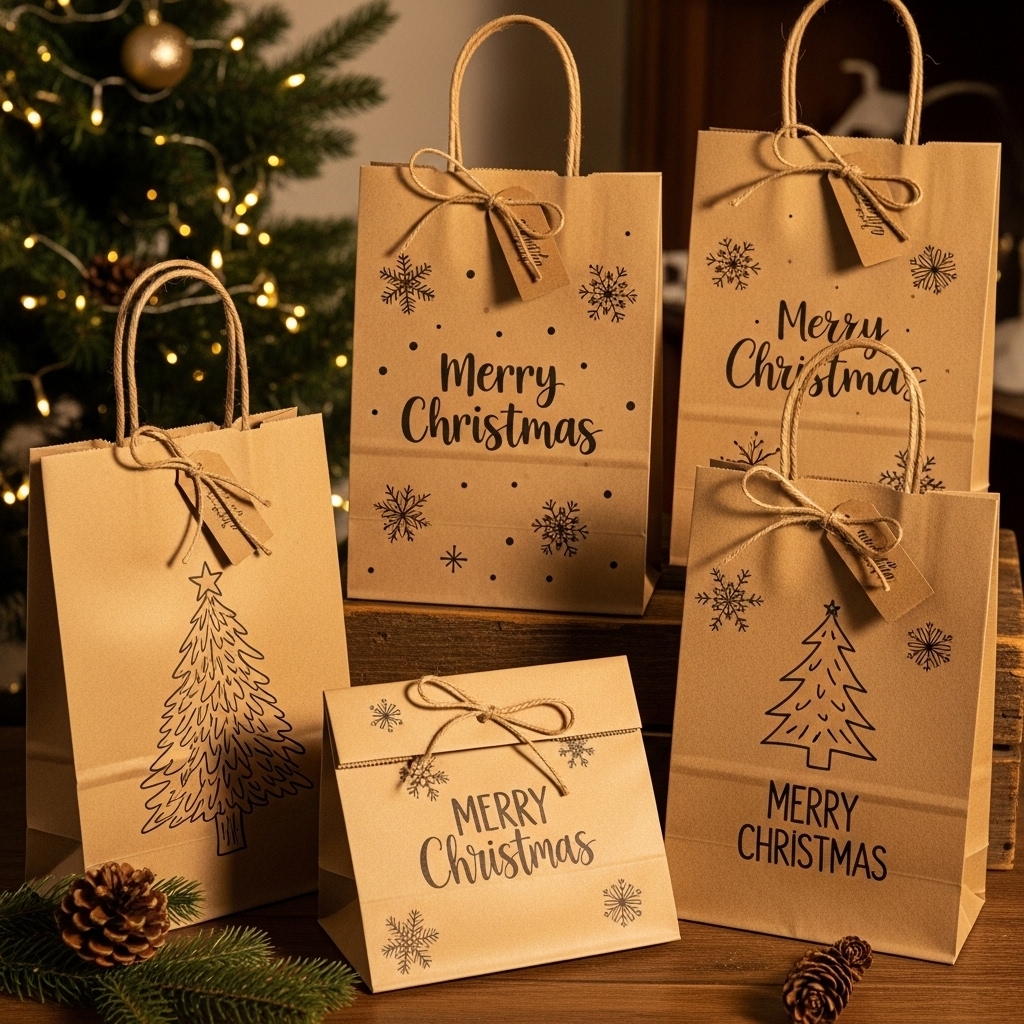 Transparent Christmas Themed Bags with Gold Twist Tie