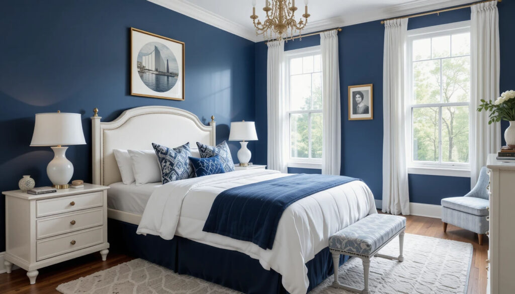 Navy Blue and White
