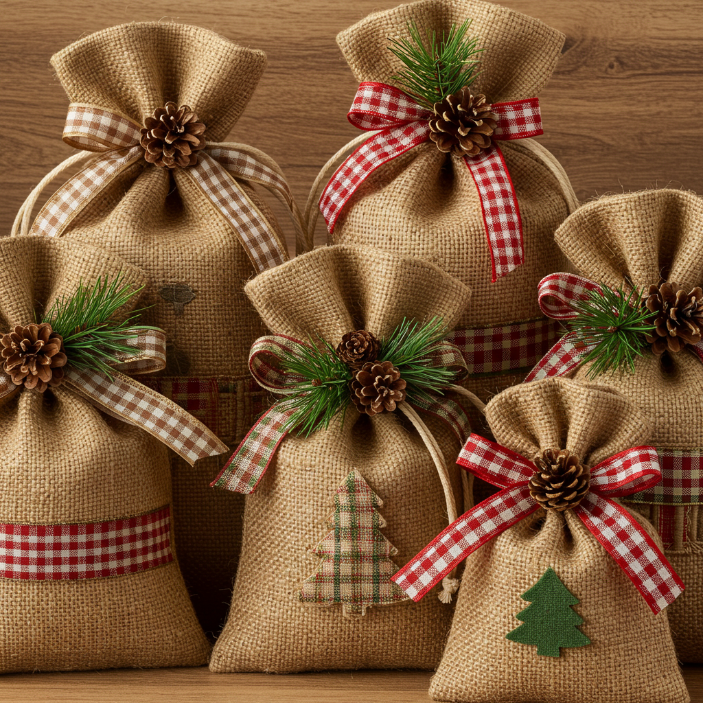 Rustic Burlap Christmas Bags
