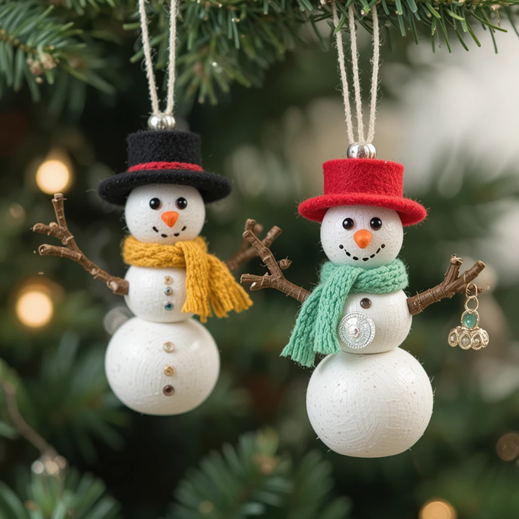 Wooden Bead Snowman Ornament