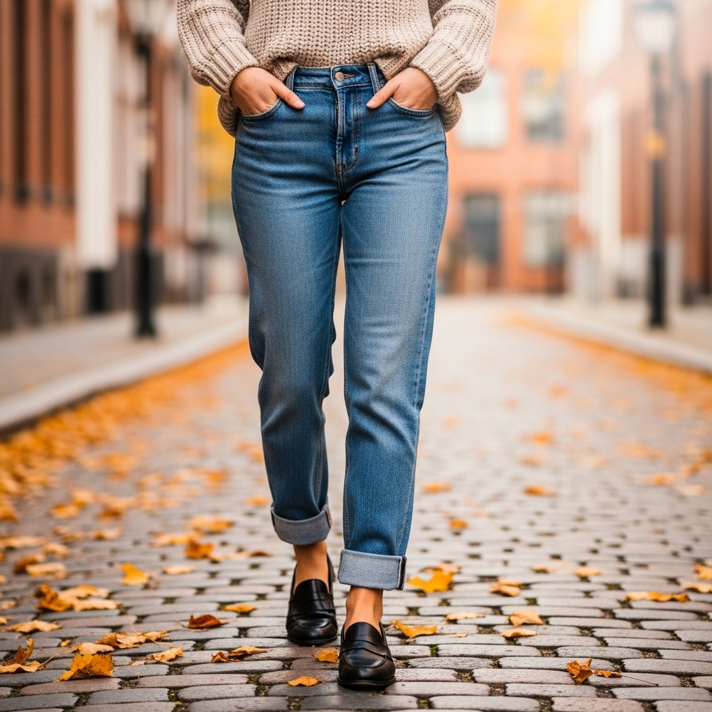 Chunky Knit Sweater and Straight Leg Jeans