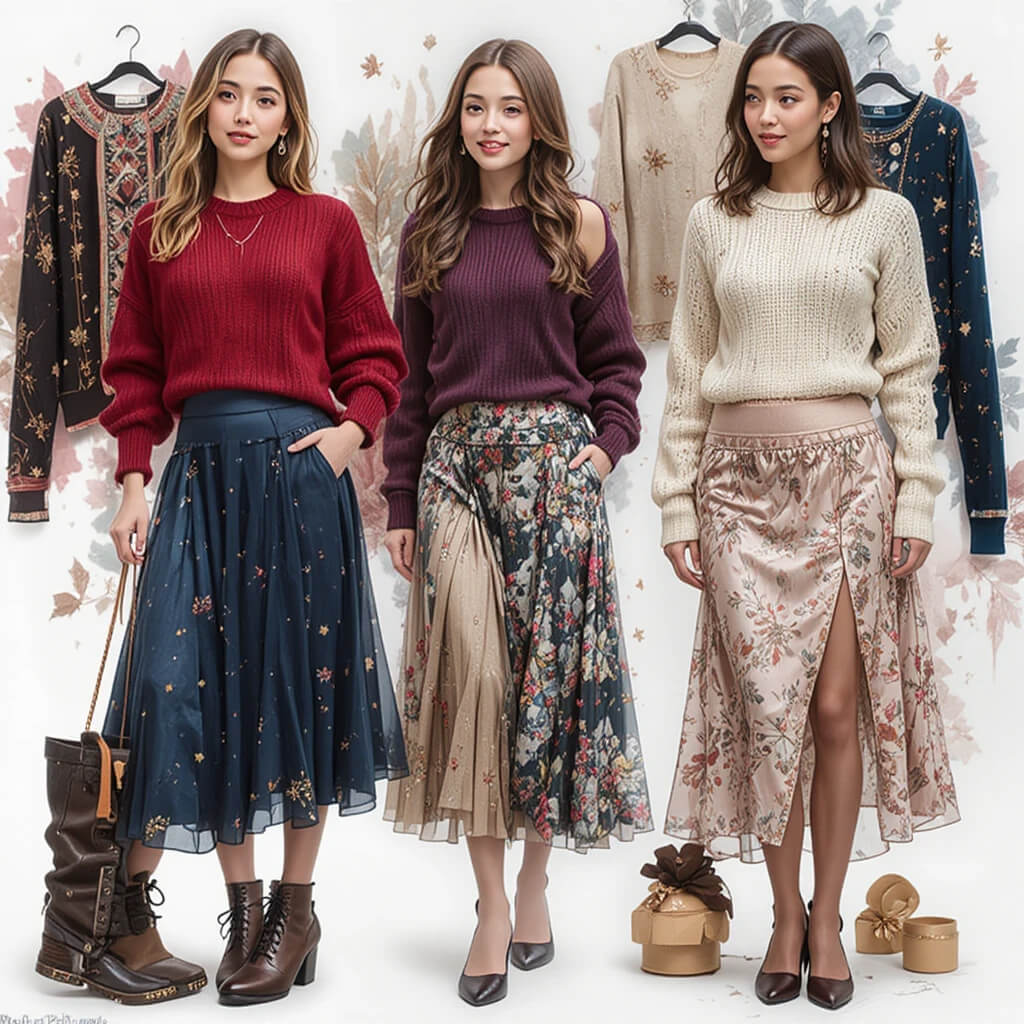 Cozy Knit Sweaters and Satin Skirts