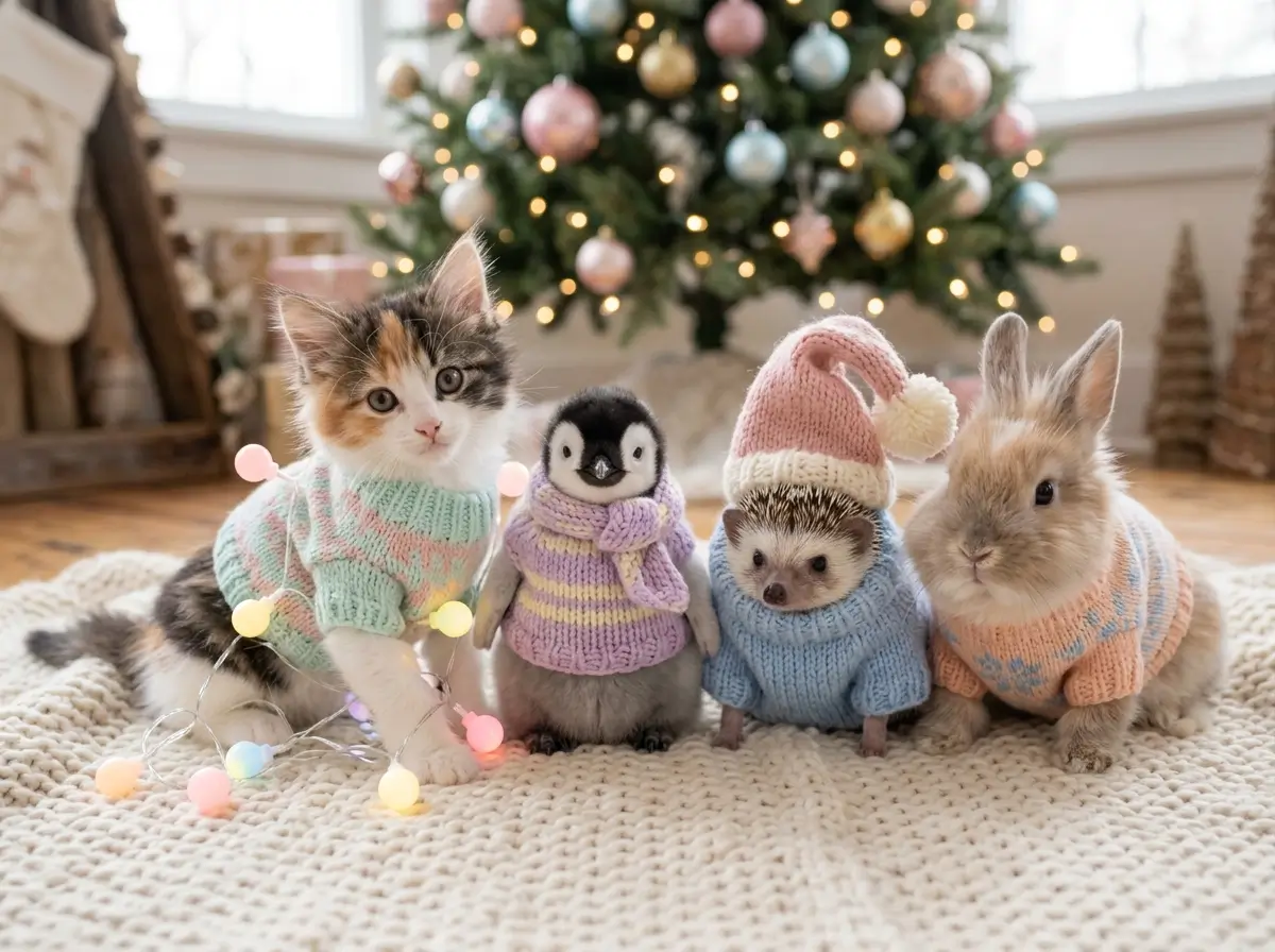 Cute Critters in Christmas Sweaters