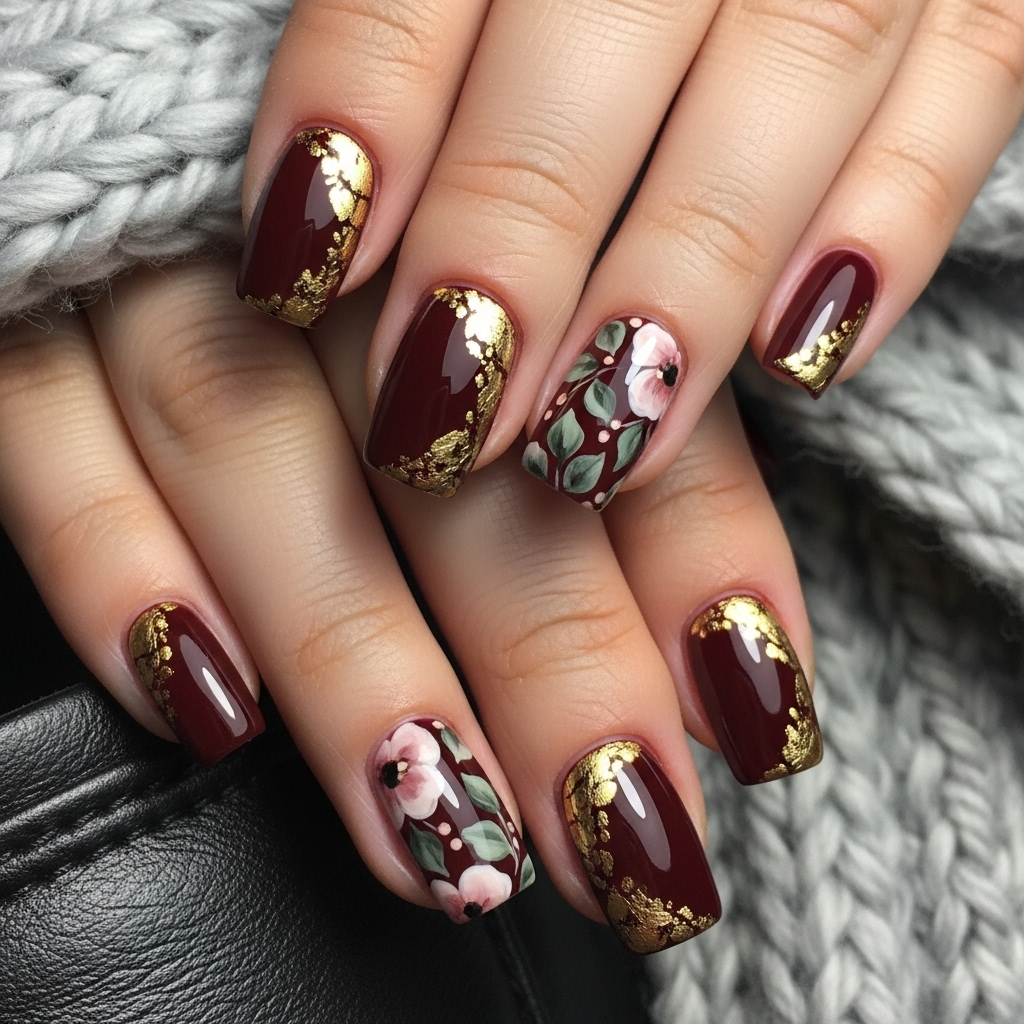 Deep Burgundy with Gold Foil Tips