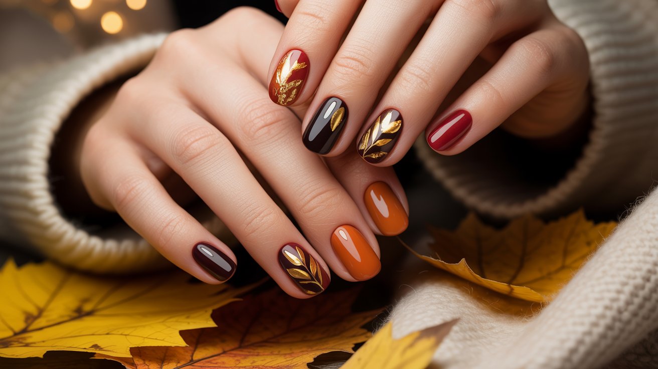 Elegant Autumn Nail Ideas with Gold Accents