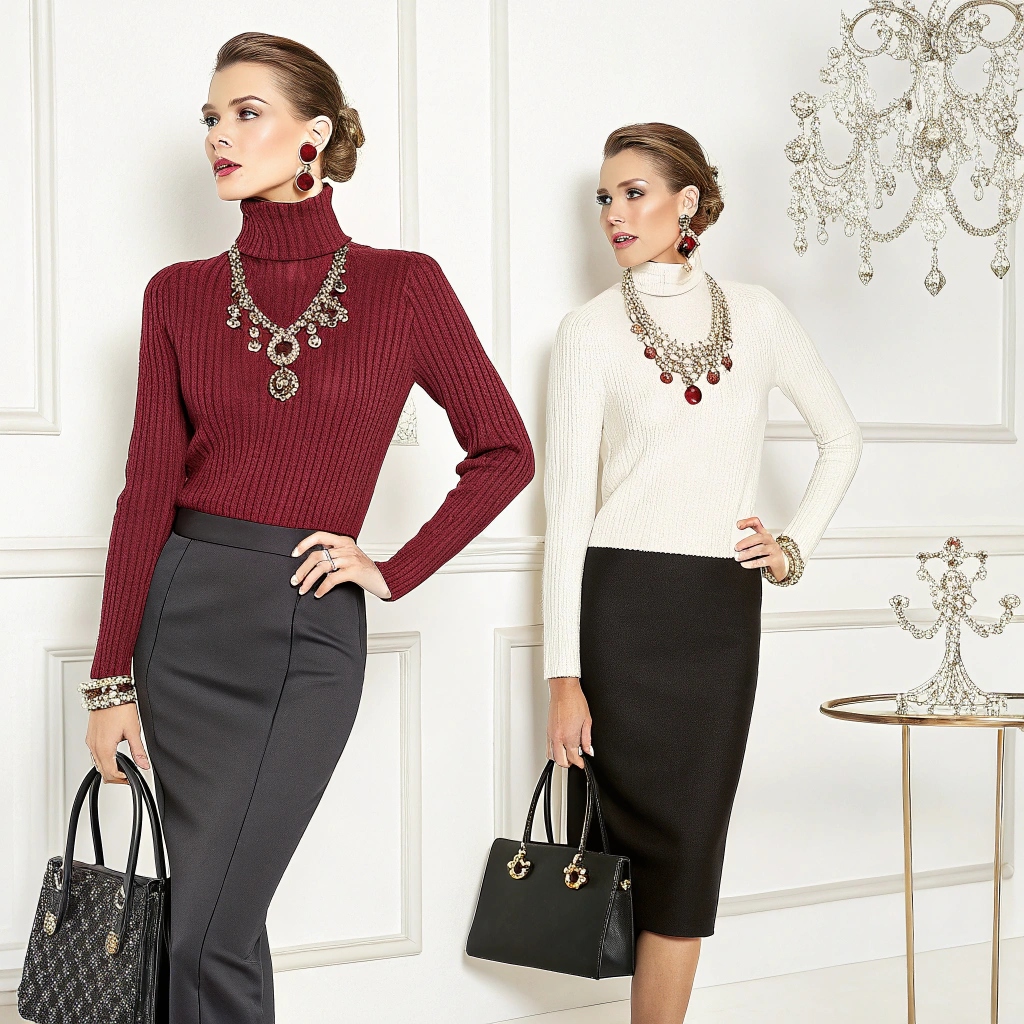 High Neck Sweaters and Statement Jewelry