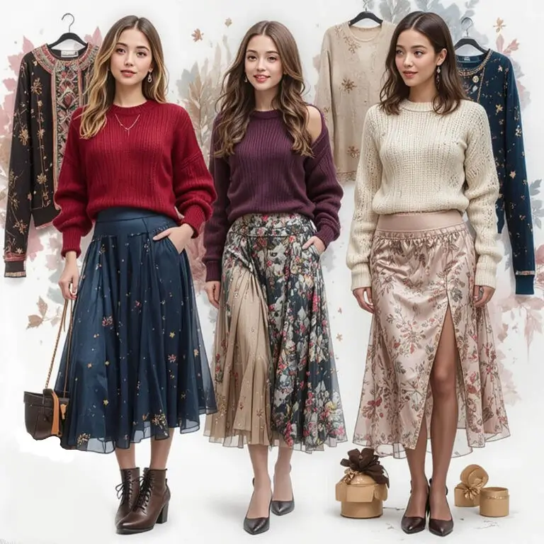 Cozy Knit Sweaters and Satin Skirts