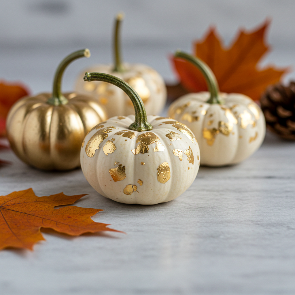 Miniature Painted Pumpkins
Use neutral or white small pumpkins and decorate them with eco-friendly paint or gold leaf. These pumpkins serve as elegant, reusable decor for Thanksgiving and beyond, effortlessly stored and repurposed.