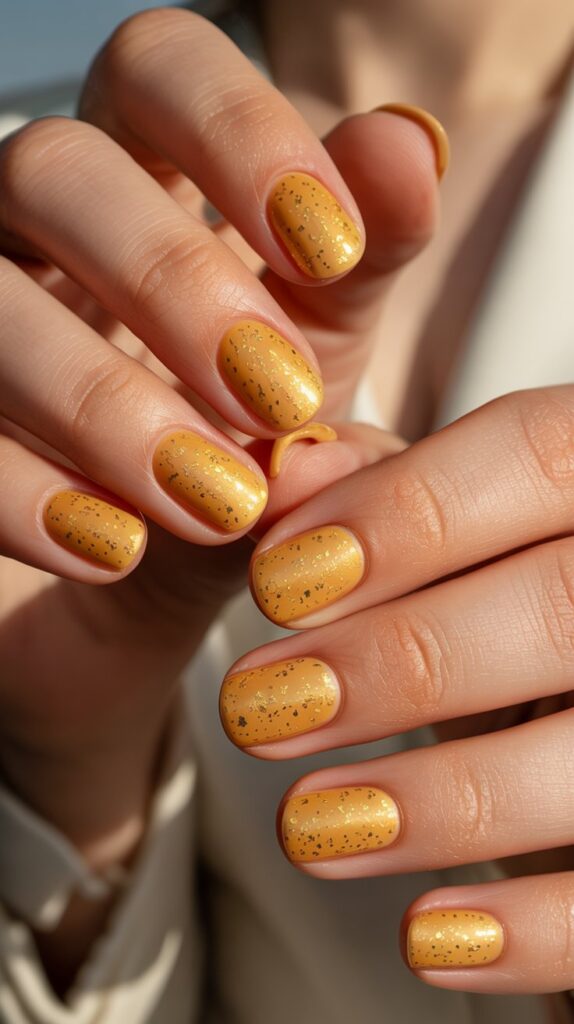 Mustard Yellow with Gold Glitter Topcoat
