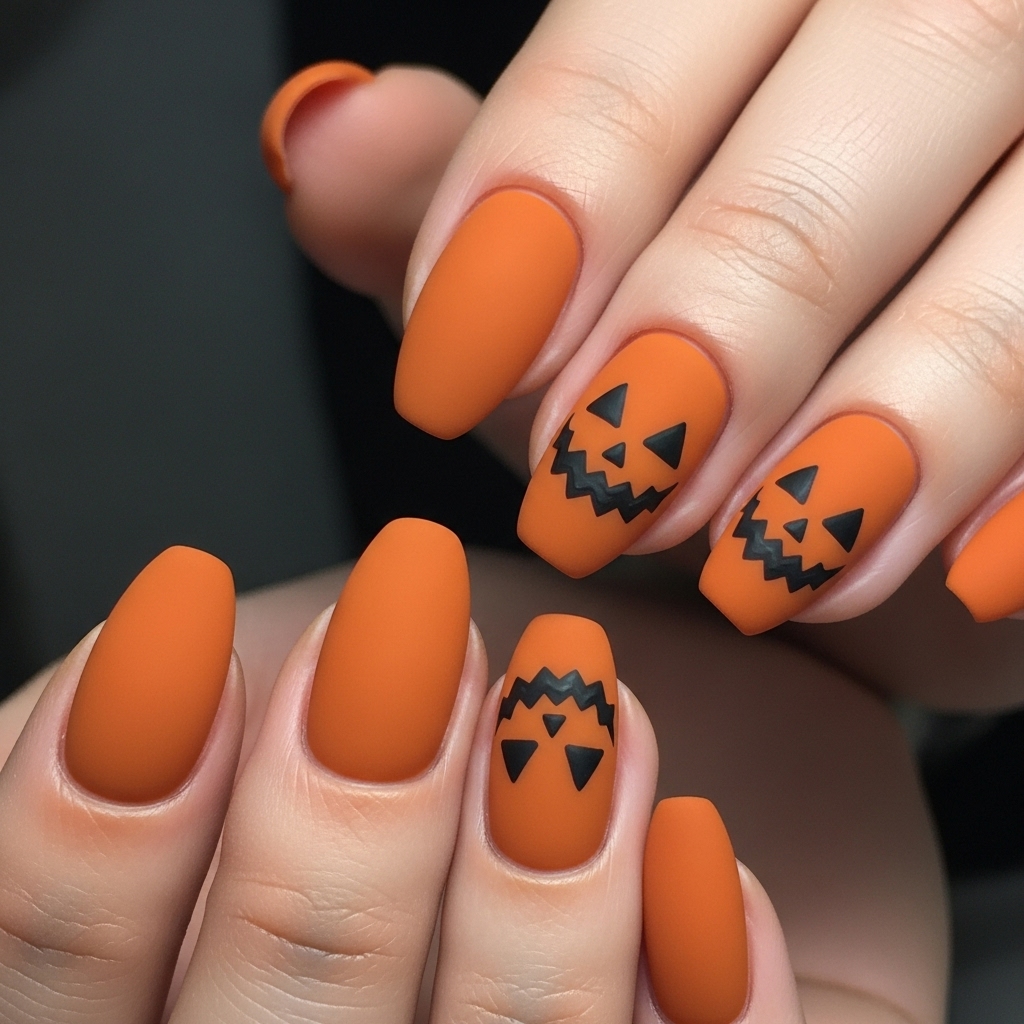 Pumpkin Orange Matte Nails