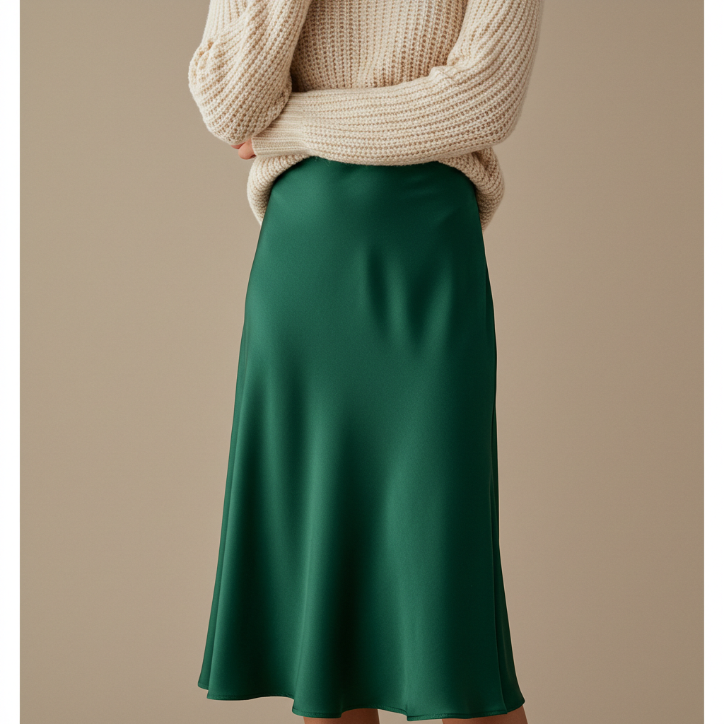 Satin Midi Skirt and Cozy Knit Top