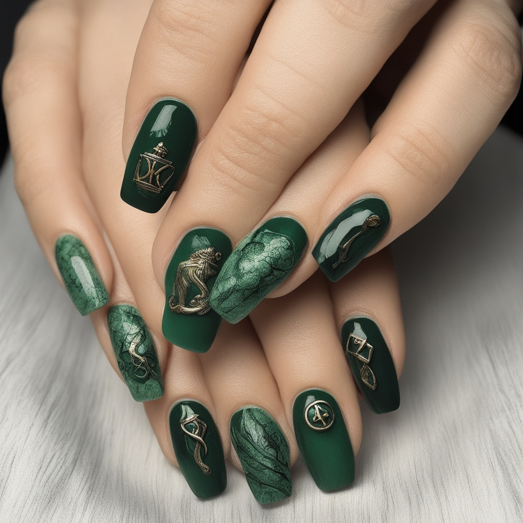 Slytherin Style and Harry Potter Inspired Nails