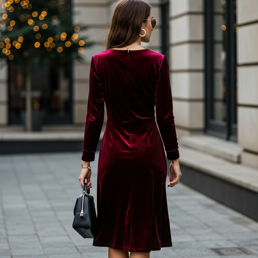 Velvet Midi Dress with Long Sleeves