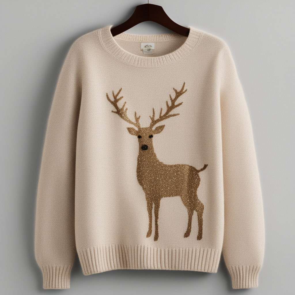 Reindeer Knit Sweater with Metallic Threads