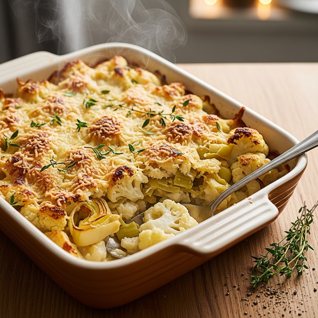 Cauliflower & Leek Gratin (No Curds)
