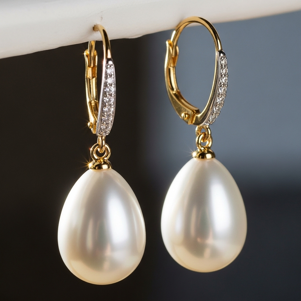 Classic pearl drop earrings with subtle sparkle