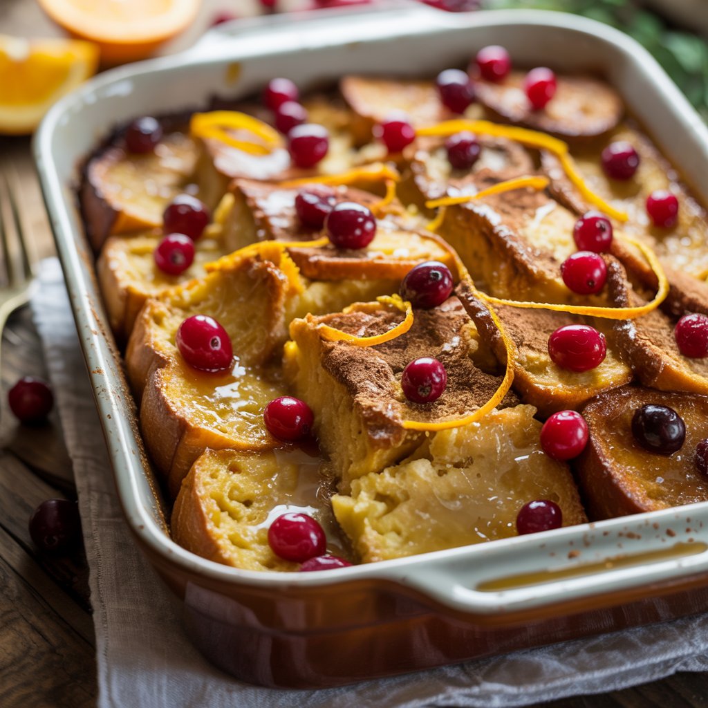 Festive Cranberry and Orange French Toast Casserole