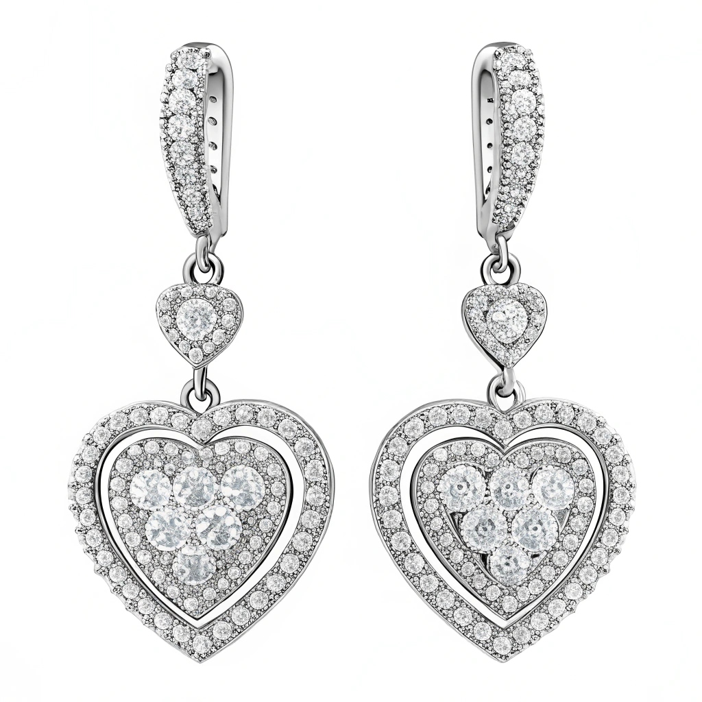 Heart-shaped earrings adorned with tiny diamonds or crystals