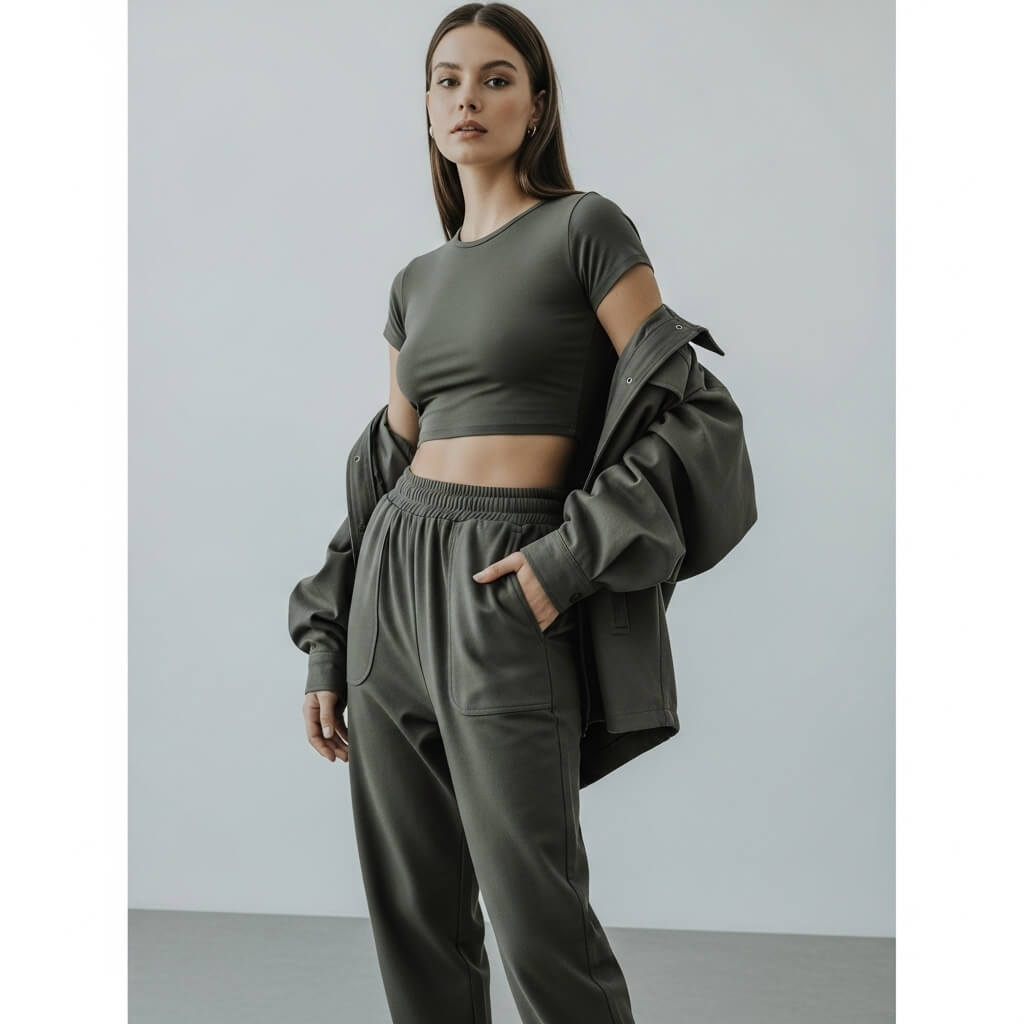 Matching Crop Top + High-Waist Joggers