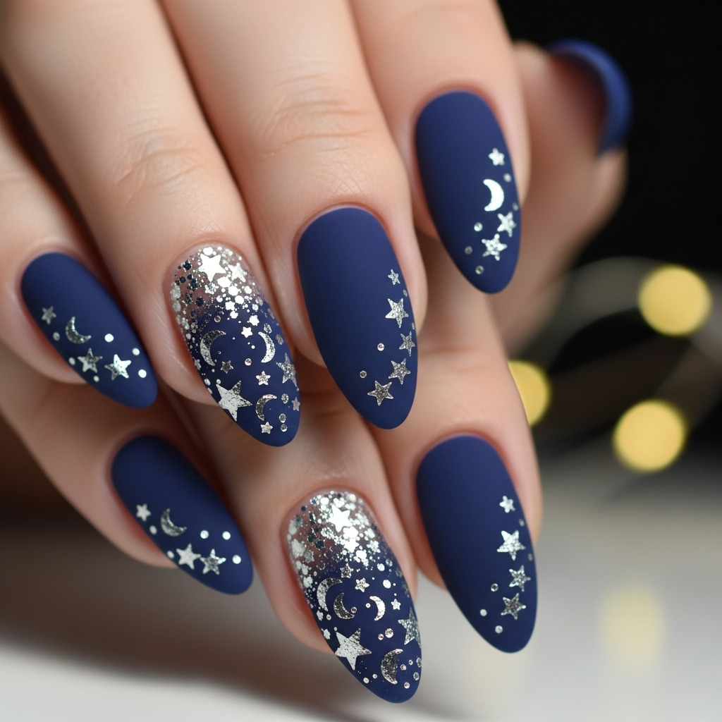 Matte Navy with Silver Stars