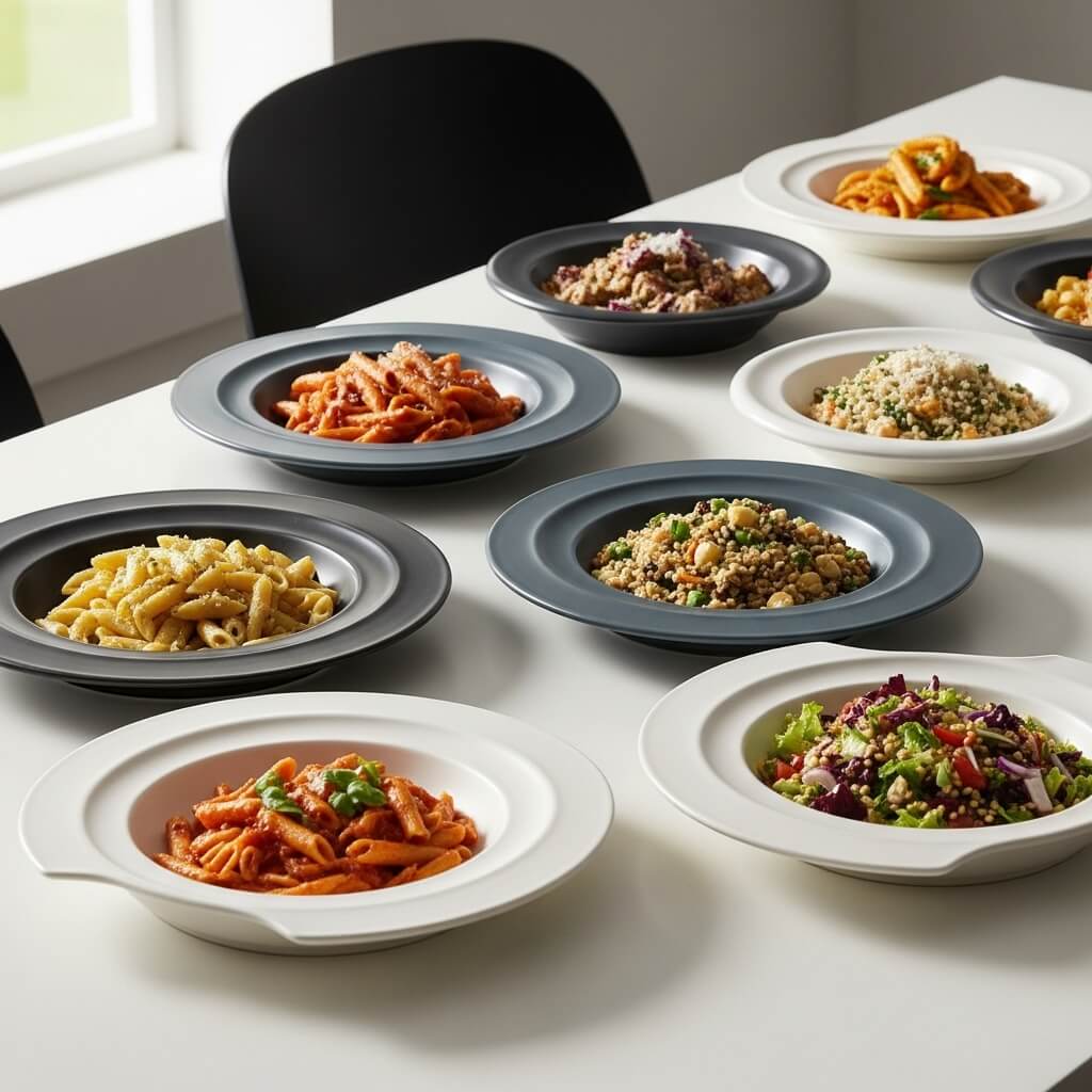 Modern Dinner Bowls with Flat Bottoms 