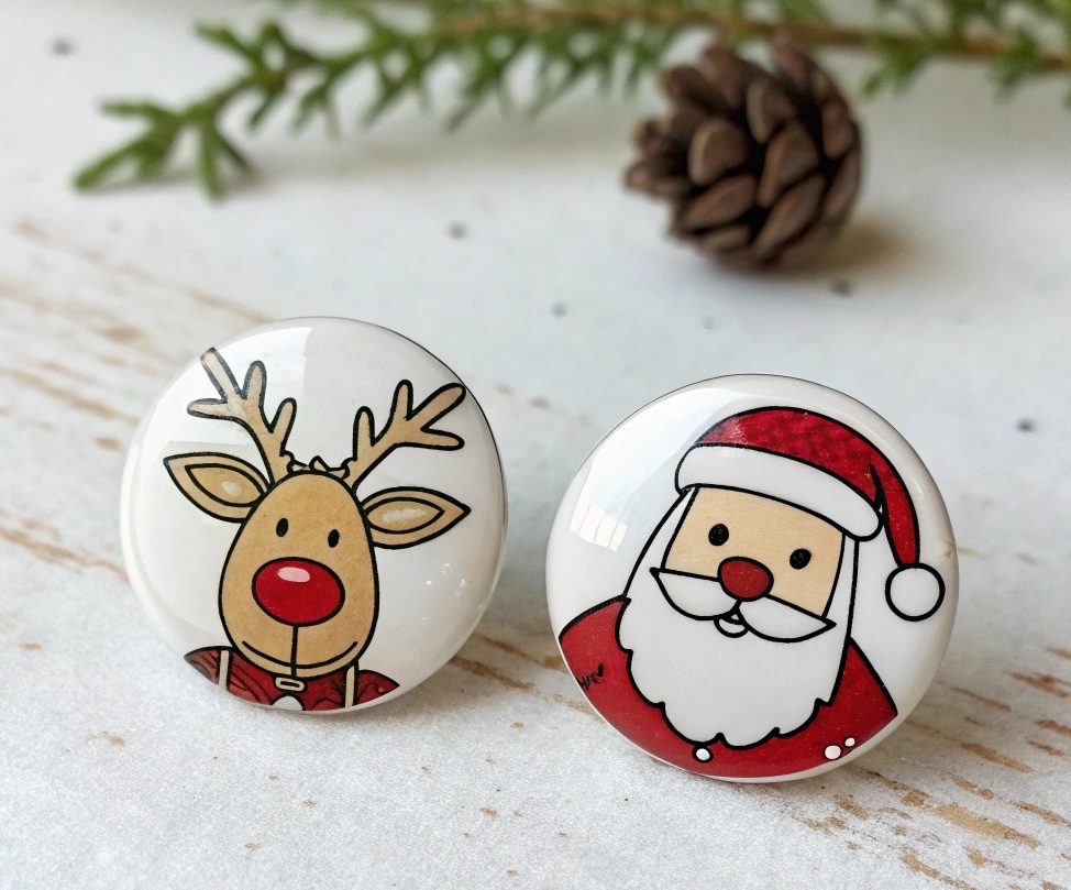 Reindeer and Santa Claus-shaped studs