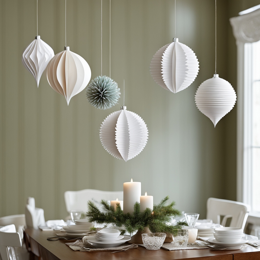 Small DIY Paper Ornaments Hanging Above