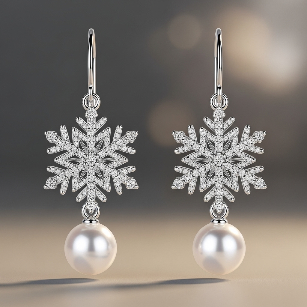 Snowflake drop earrings with pearl accents