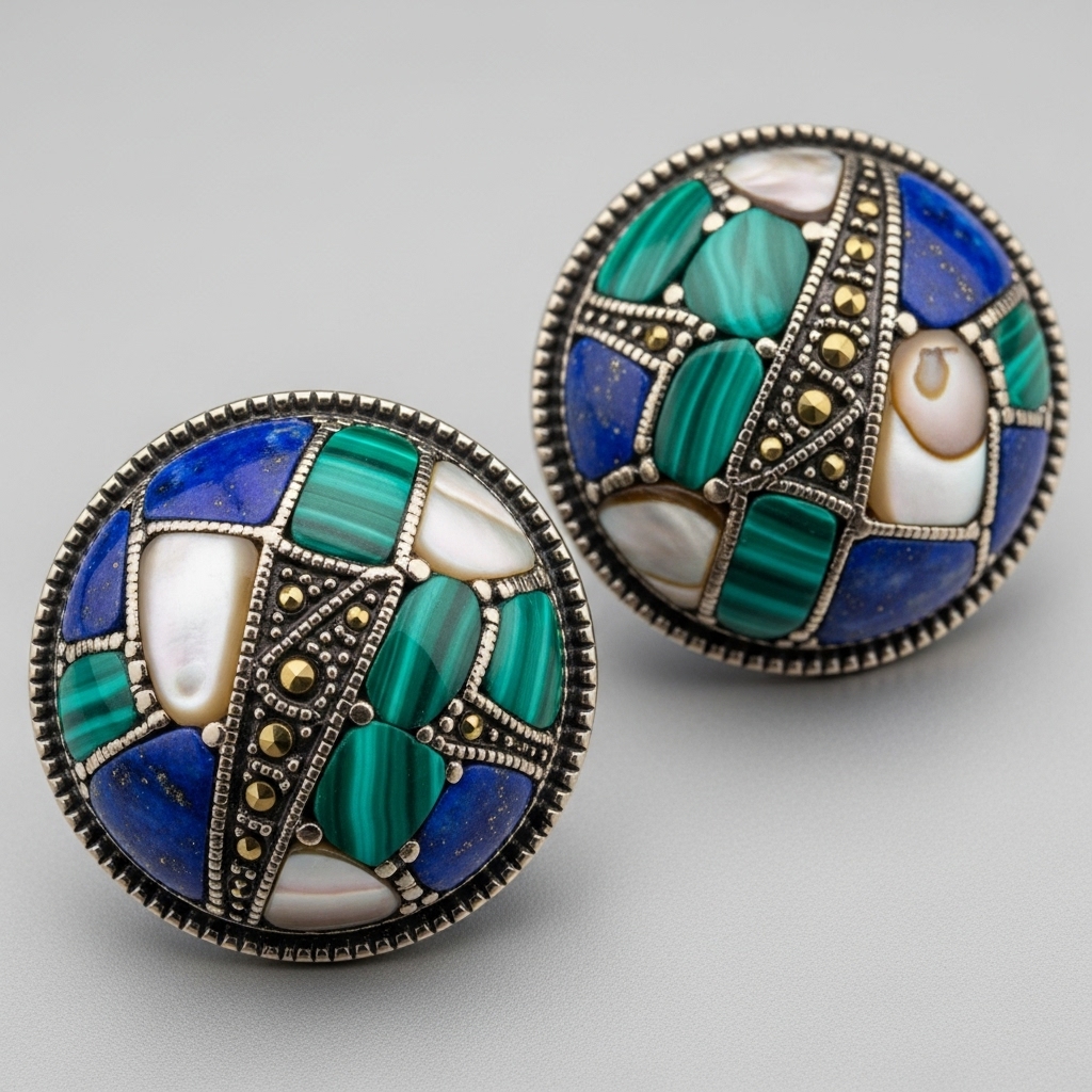 Statement bouton studs with stone inlays