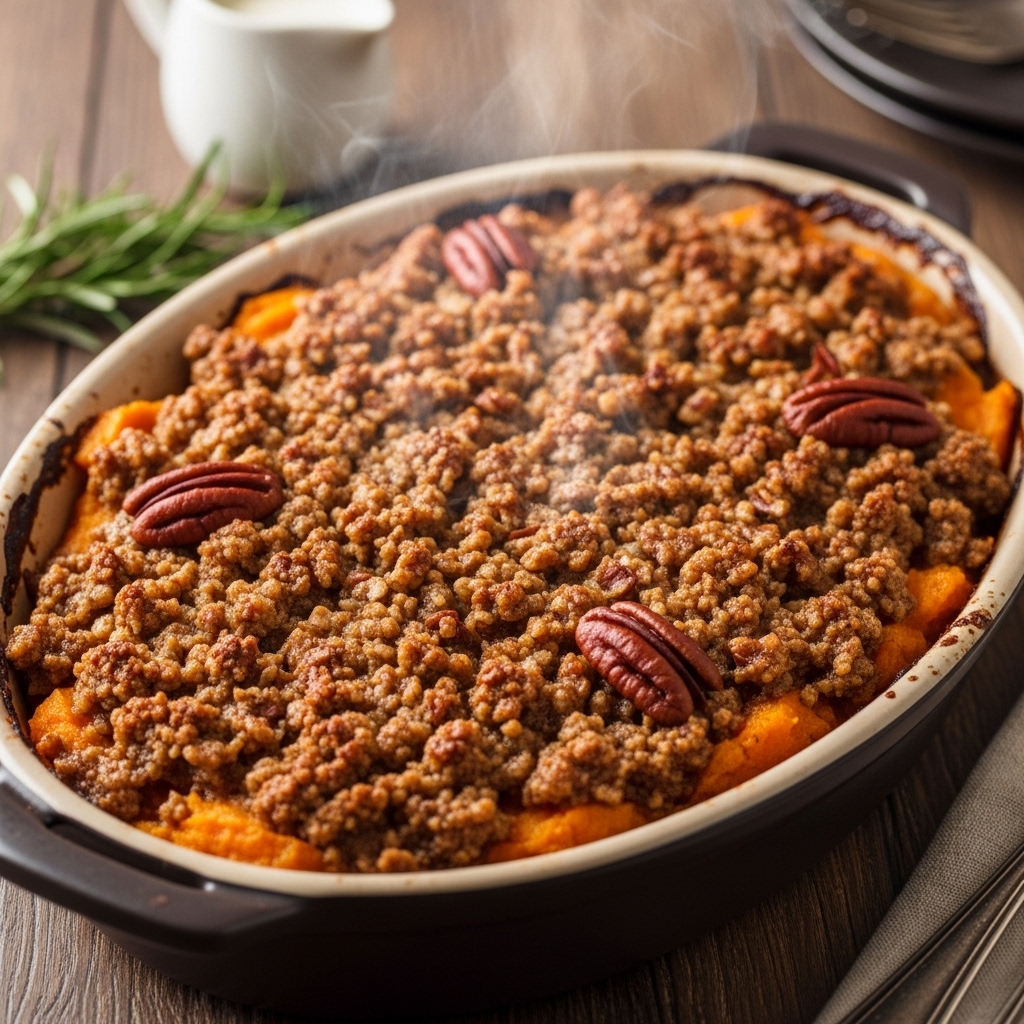 Sweet-Potato Casserole with Pecan Crust