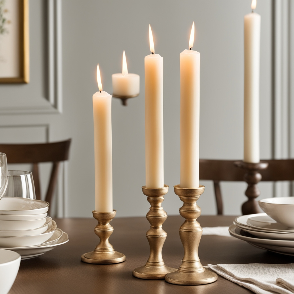 Tapered Candles on Elegant Holders less than $20.