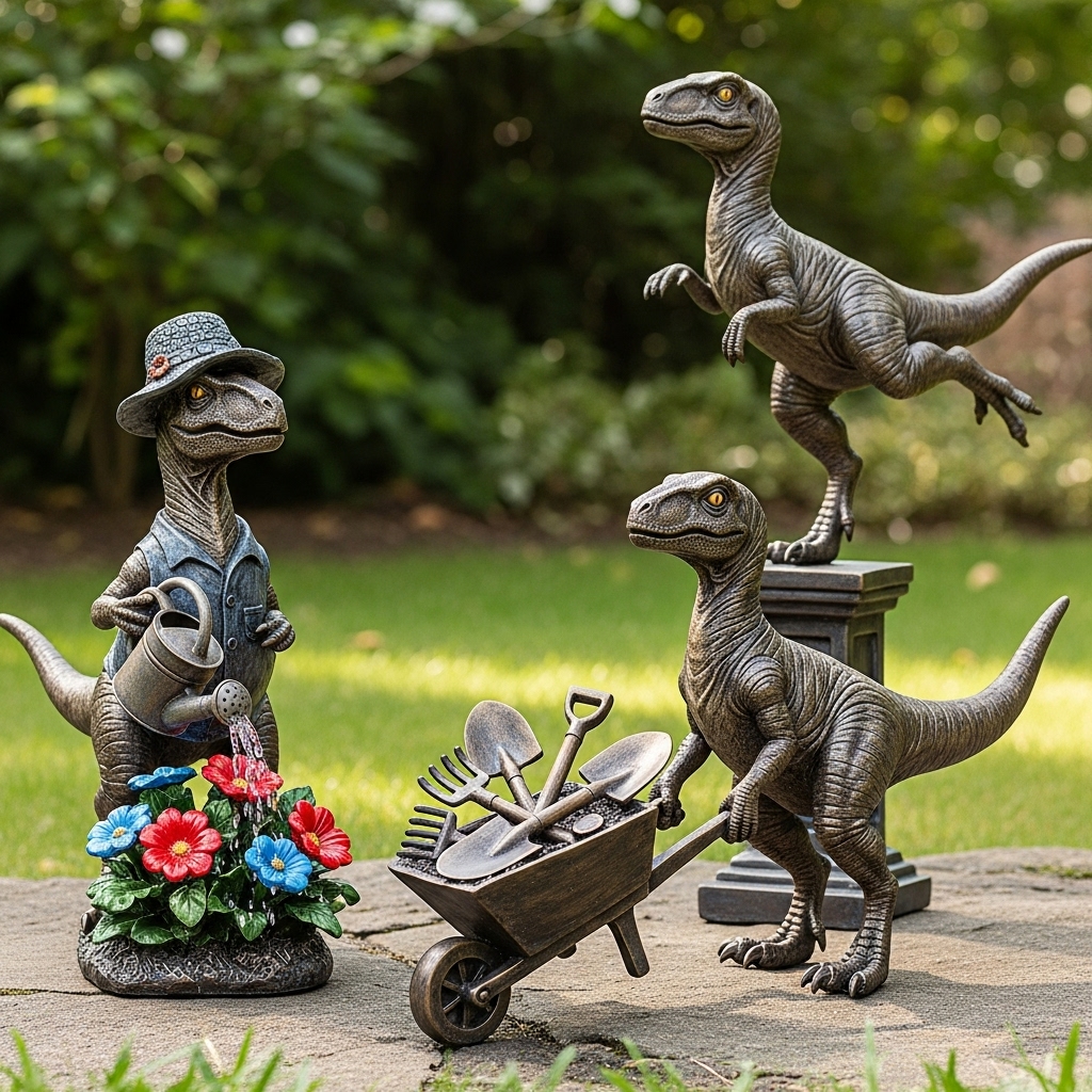 Velociraptor Garden Sculpture Set