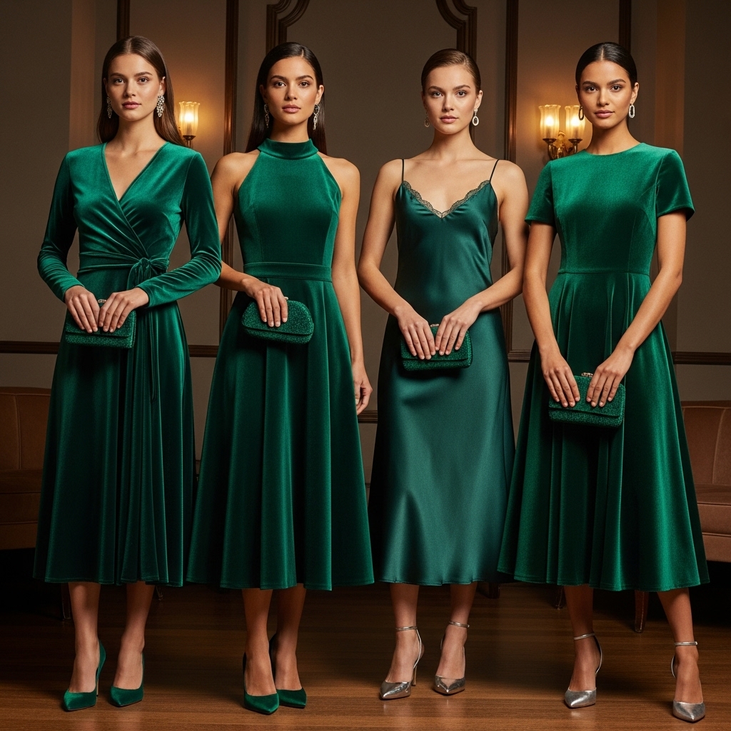 Velvet Emerald Midi Dresses