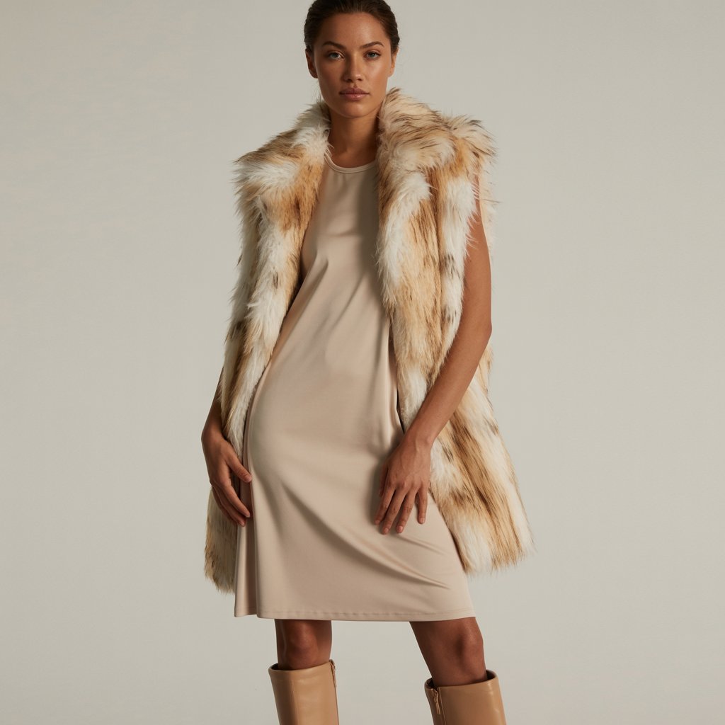 Base Layer + Shift Dress + Fur Vest
