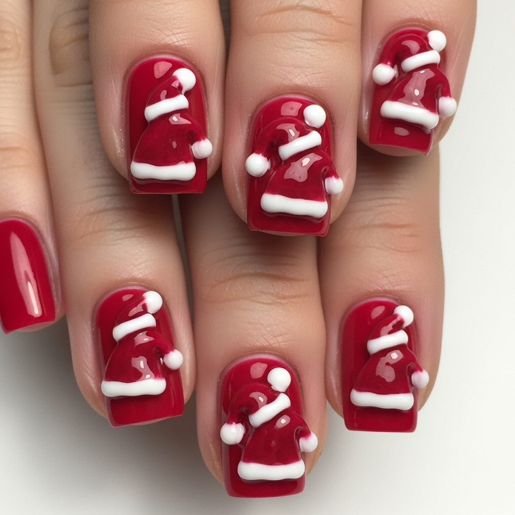 Crimson Santa Hats Nails

