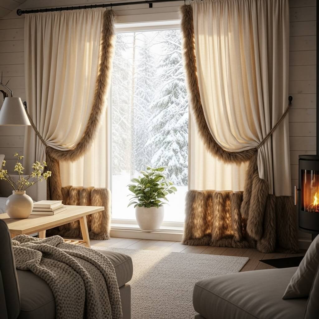 Faux Fur Trim Curtains