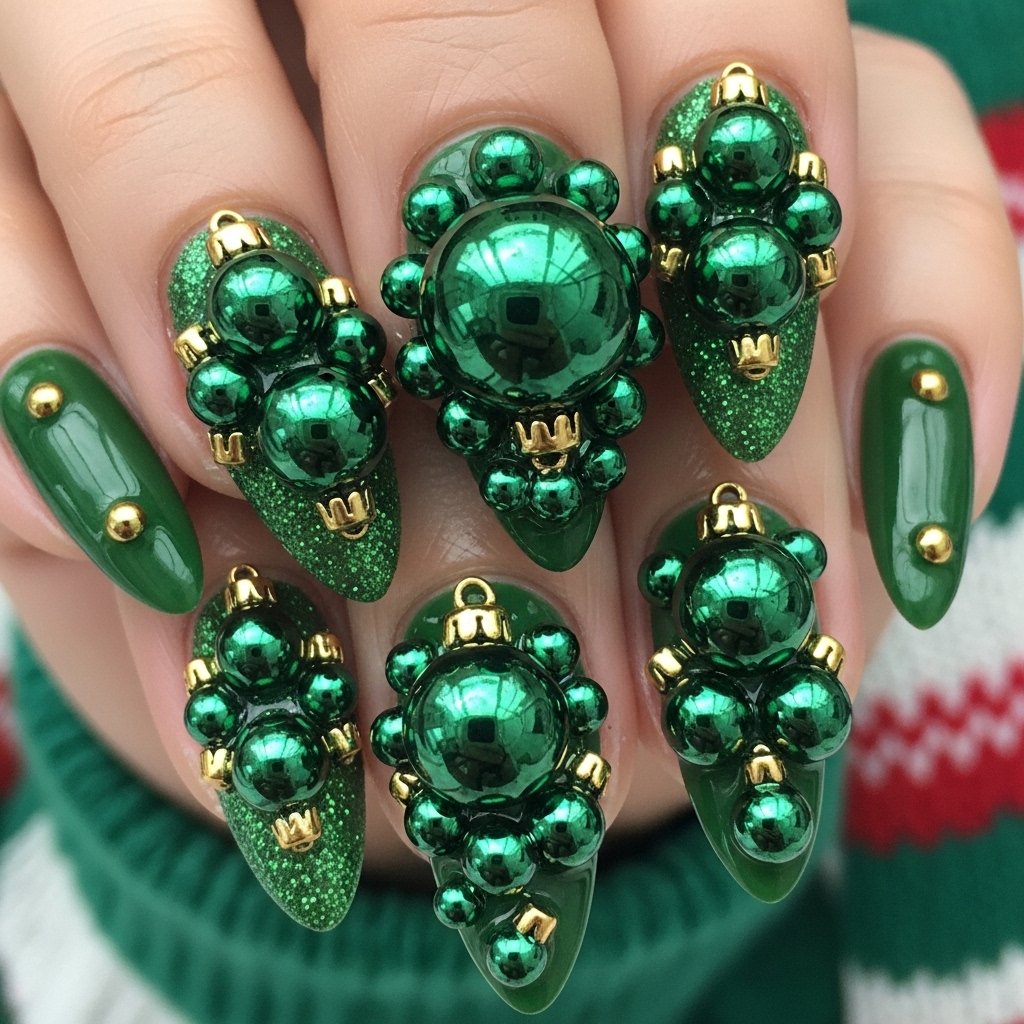 Forest Green Ornaments nails 
