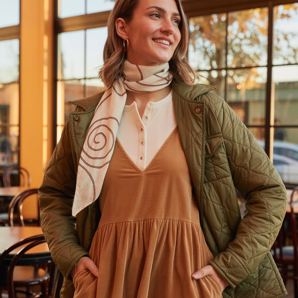 Henley + Corduroy Dress + Quilted Jacket