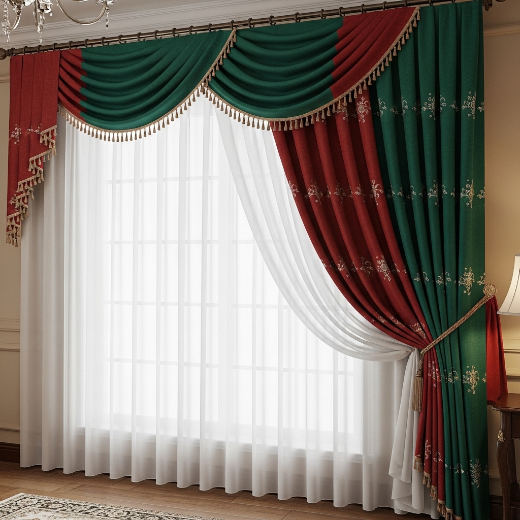 Layered Curtains with Contrasting Colors