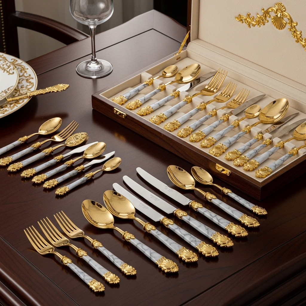 Luxury 24-Piece Cutlery with 24k Gold Accents