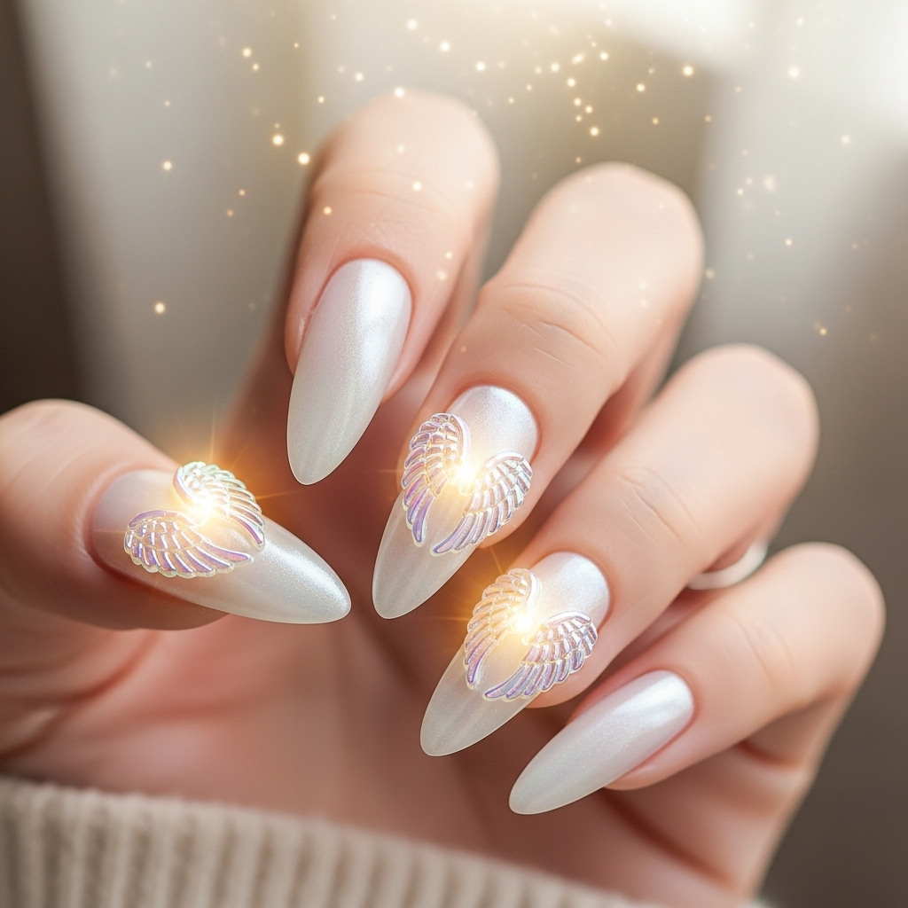 Pearl White Angels Nails