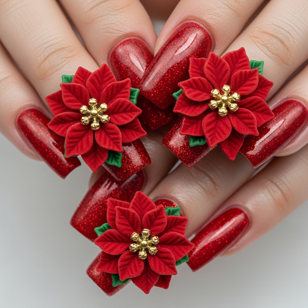 Red Glitter Poinsettias