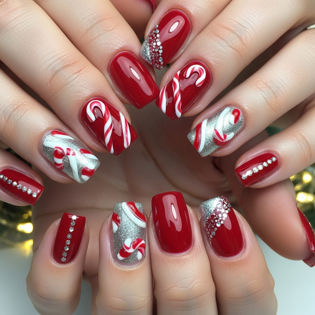 Ruby Red Candy Canes naiils
