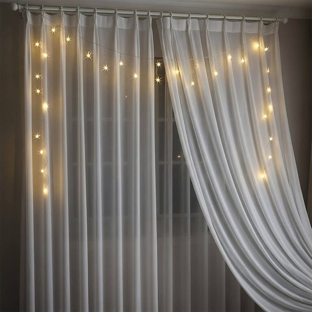 Sheer Curtains with Fairy Lights