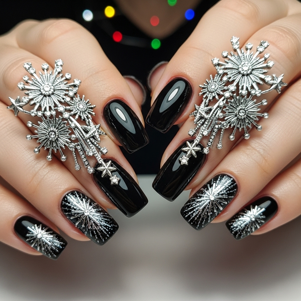 Silver Starbursts nails 
