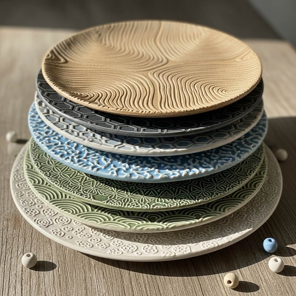  Textured Ceramic Plates with Raised Patterns