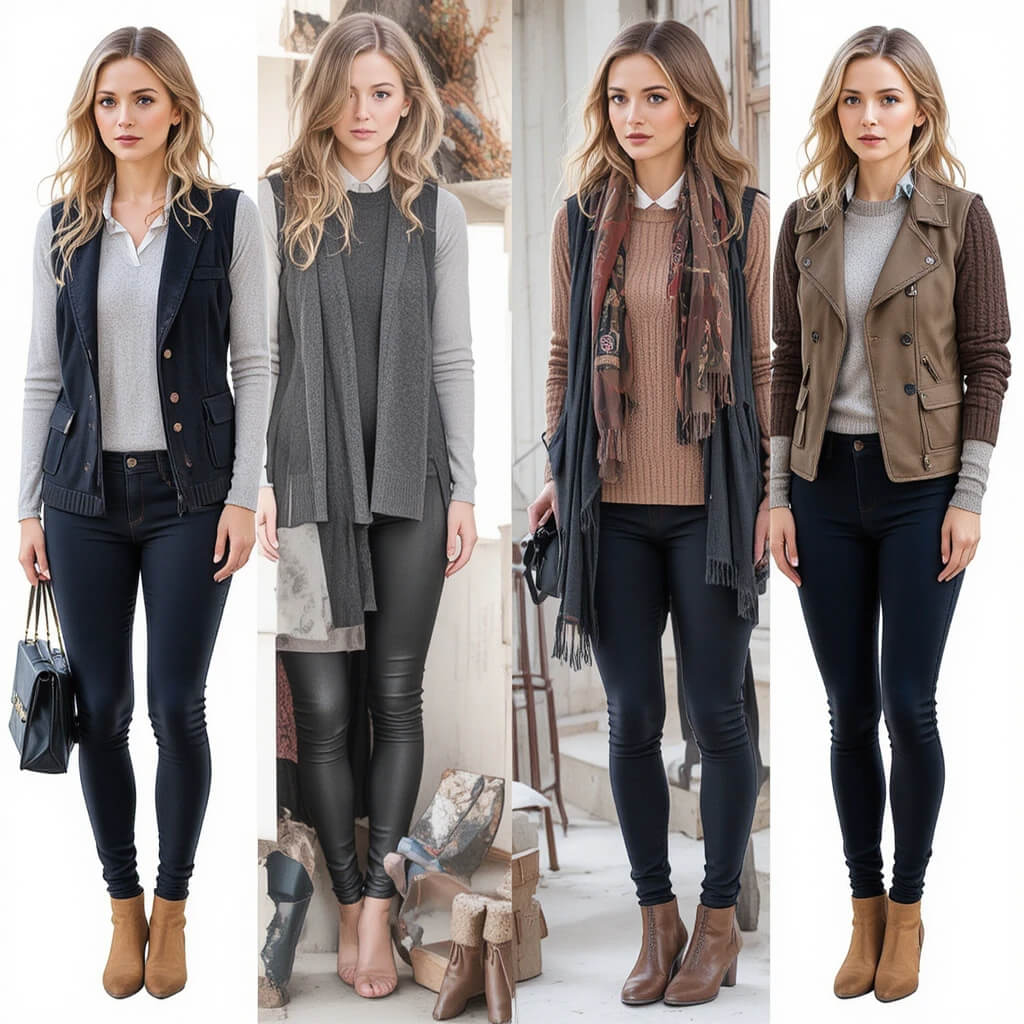 Thermal Top + Shirt Dress + Vest