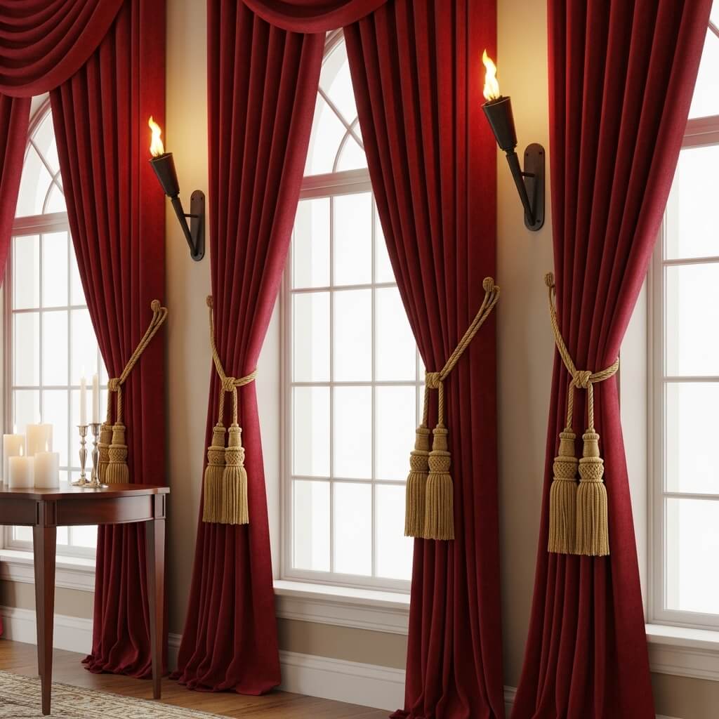 Velvet Curtains with Tassel Tiebacks